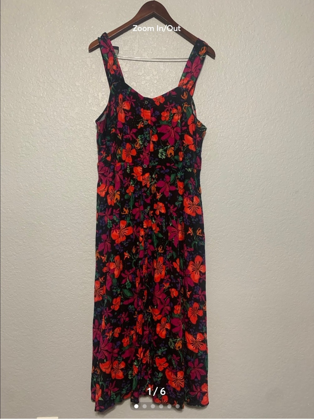 Ava & Viv Black Midi Dress with Red and Pink Floral Print